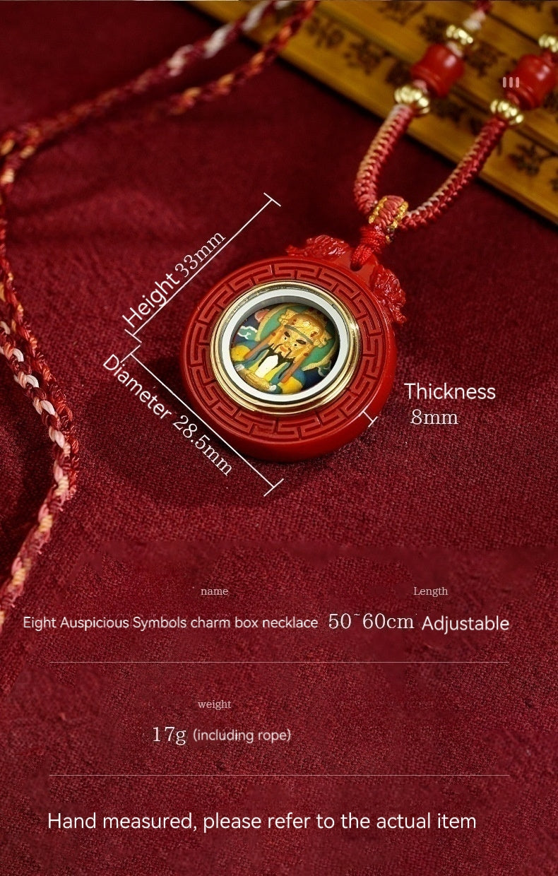 Eight Auspicious Symbols Charm Box Necklace ( the Six-Syllable Mantra)