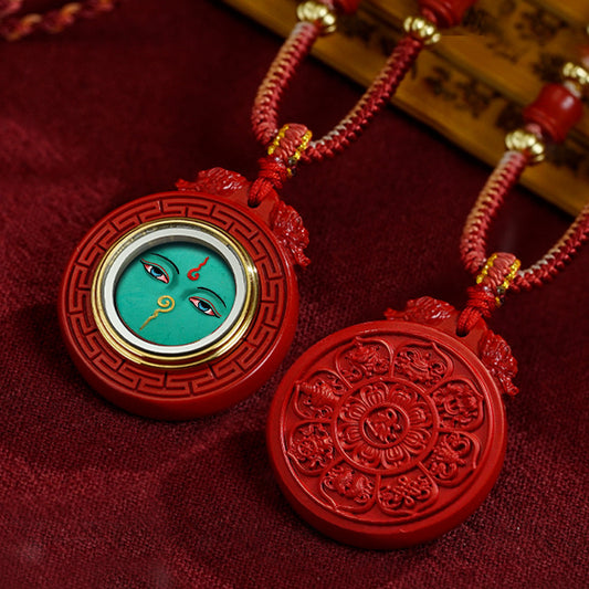 Eight Auspicious Symbols Charm Box Necklace （Green Wisdom Eye）