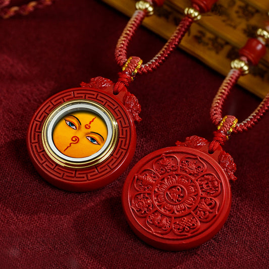 Eight Auspicious Symbols Charm Box Necklace （Yellow Wisdom Eye）